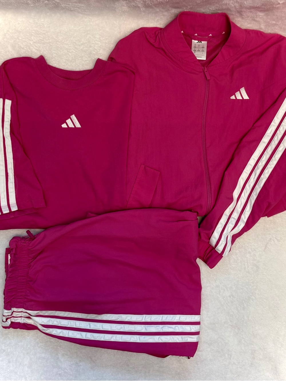 Adidas Pink 3-stripe Track Jacket & Pants Set with Cropped Tee Womens Small
